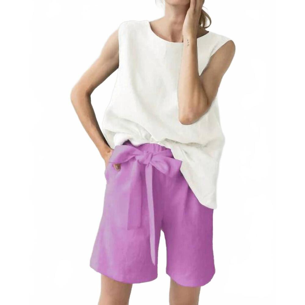 NEW LE MUSE women's high waisted linen shorts in pink